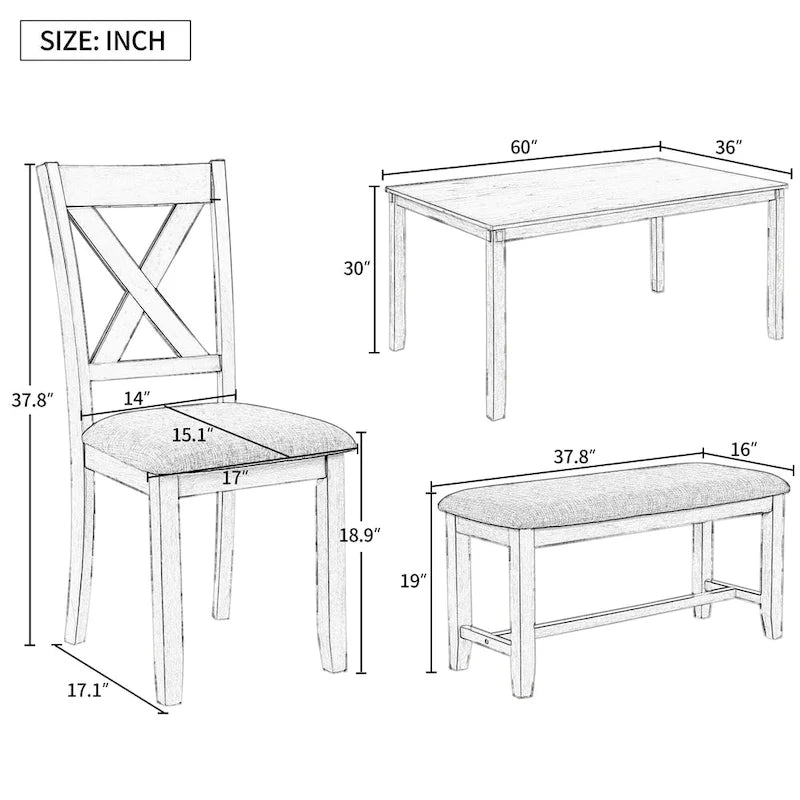 Ensemble de salle à manger Nestfair 6 pièces avec 4 chaises en tissu et un banc