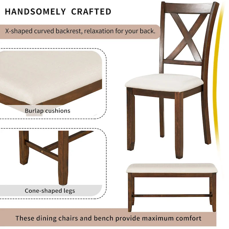Ensemble de salle à manger Nestfair 6 pièces avec 4 chaises en tissu et un banc