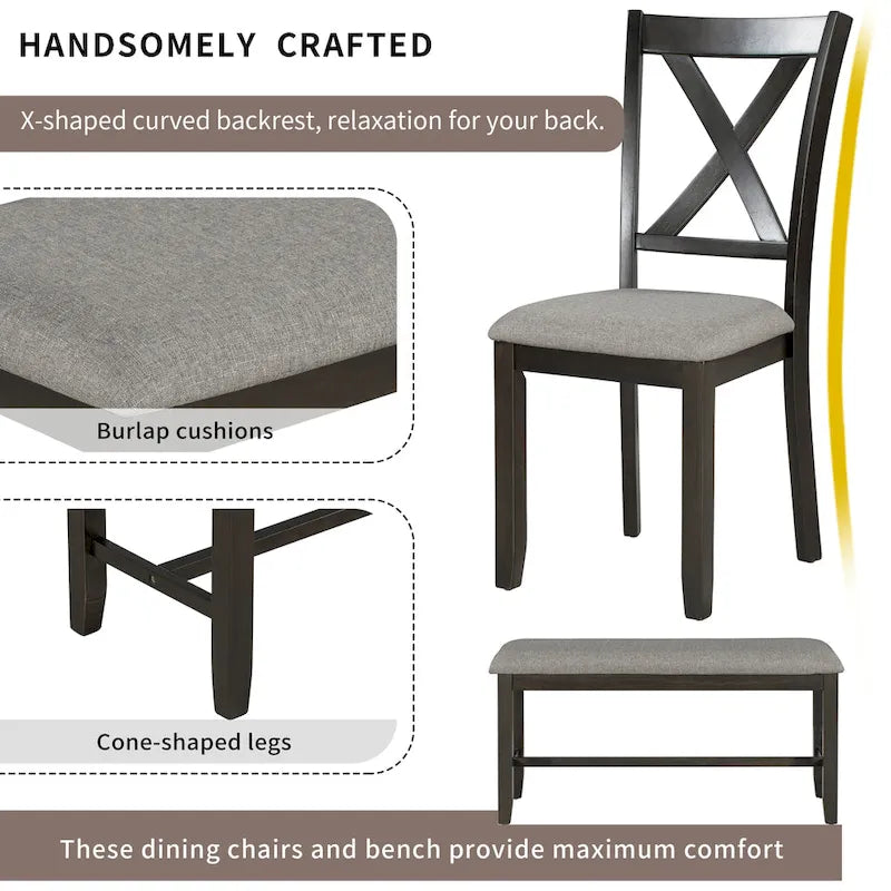 Ensemble de salle à manger Nestfair 6 pièces avec 4 chaises en tissu et un banc