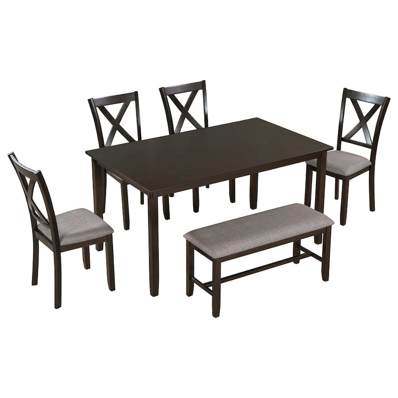 Ensemble de salle à manger Nestfair 6 pièces avec 4 chaises en tissu et un banc