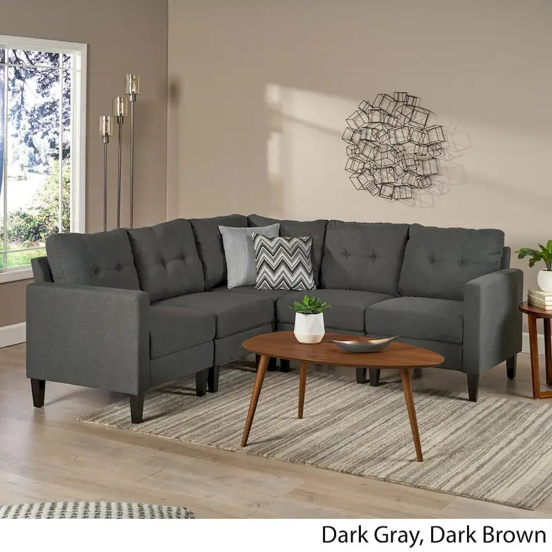 Emmie – Ensemble de canapés modulaires de 5 places, style Mid-century Modern, par Christopher Knight Home