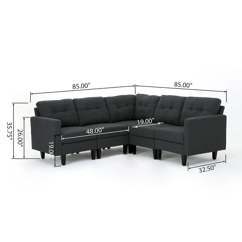 Emmie – Ensemble de canapés modulaires de 5 places, style Mid-century Modern, par Christopher Knight Home