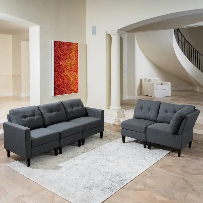 Emmie – Ensemble de canapés modulaires de 5 places, style Mid-century Modern, par Christopher Knight Home