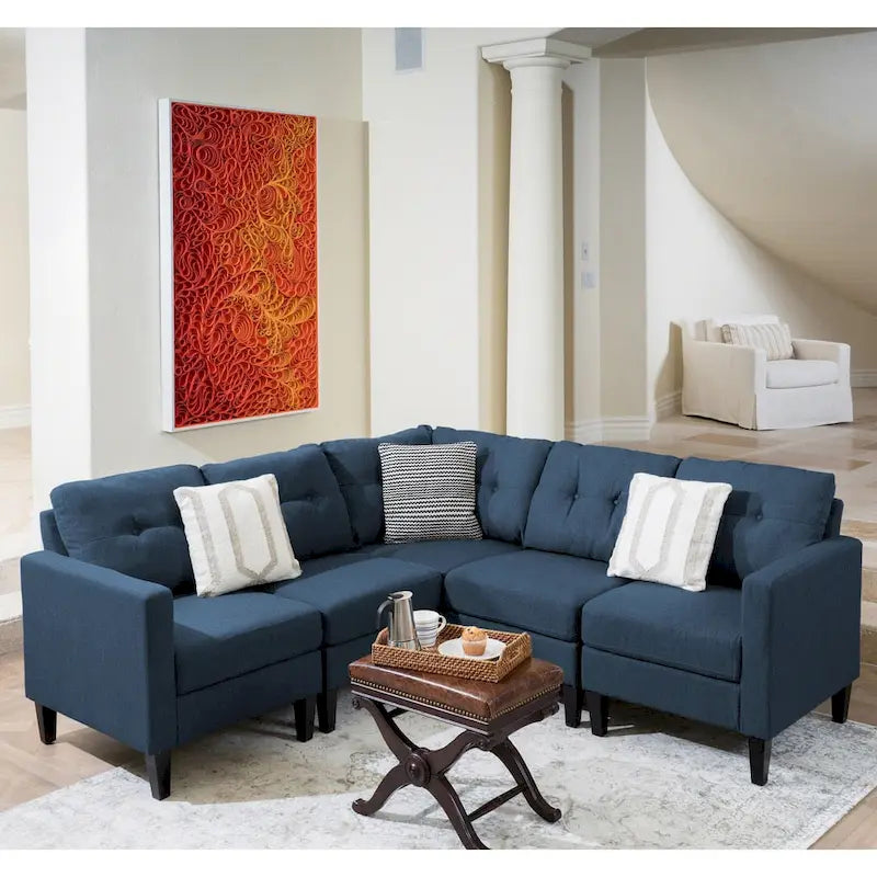 Emmie – Ensemble de canapés modulaires de 5 places, style Mid-century Modern, par Christopher Knight Home