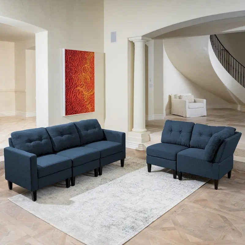 Emmie – Ensemble de canapés modulaires de 5 places, style Mid-century Modern, par Christopher Knight Home