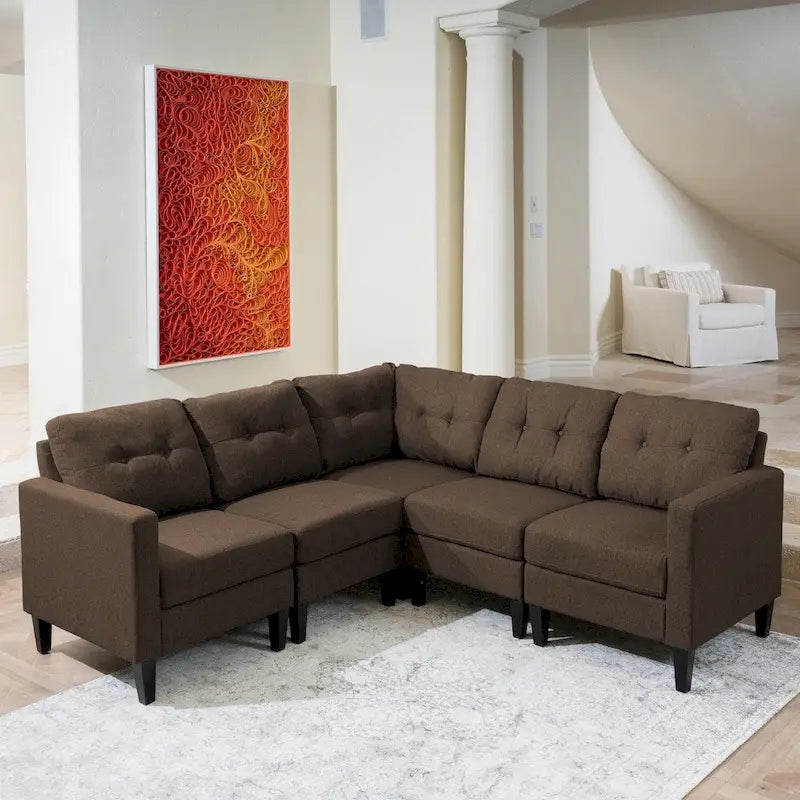 Emmie – Ensemble de canapés modulaires de 5 places, style Mid-century Modern, par Christopher Knight Home