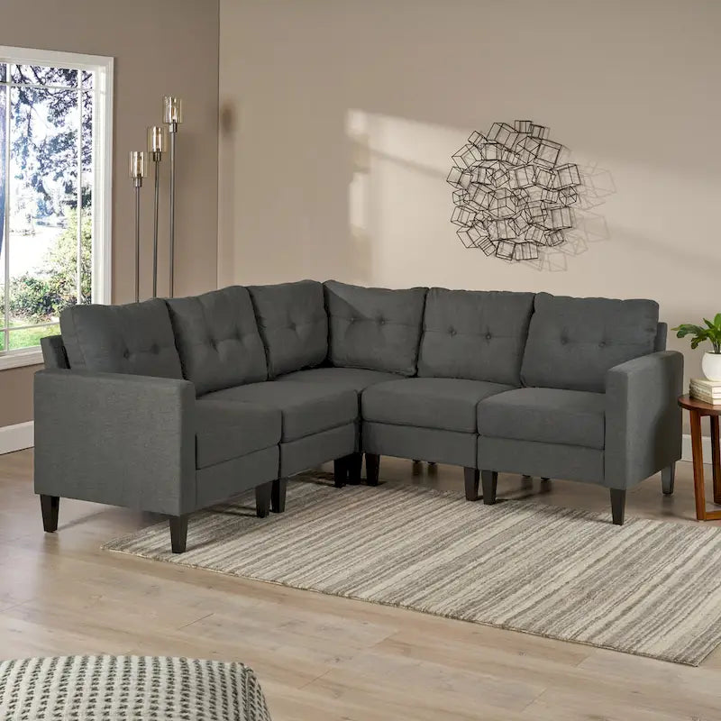 Emmie – Ensemble de canapés modulaires de 5 places, style Mid-century Modern, par Christopher Knight Home