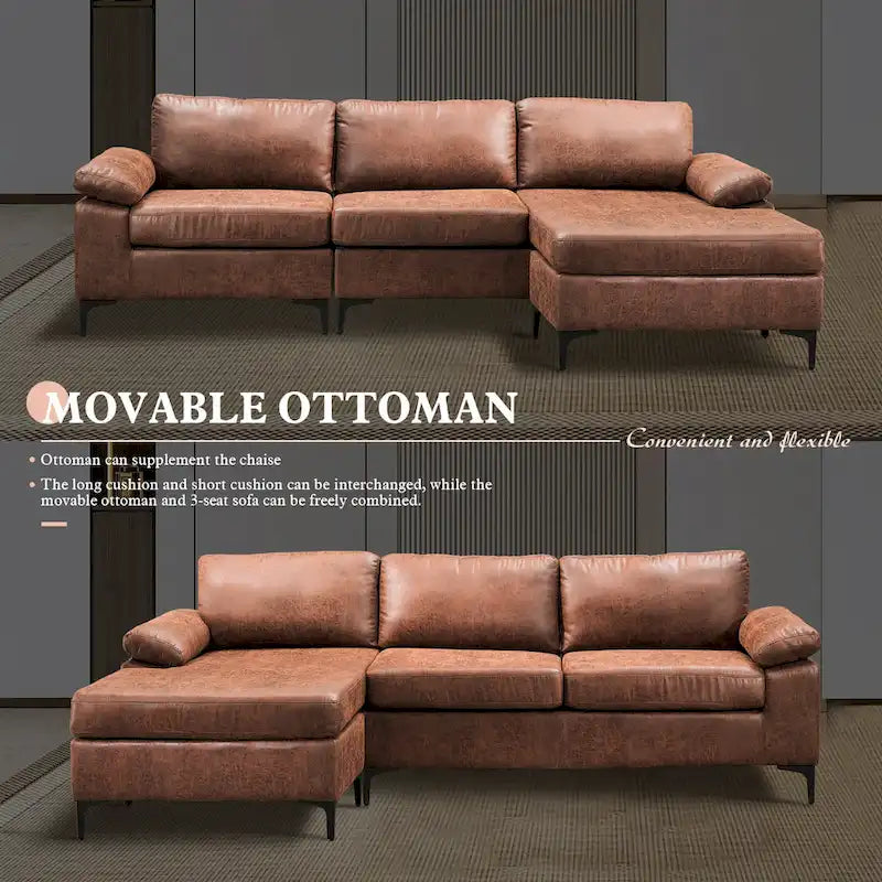 Canapé méridienne réversible en suède OVIOS Mid-Century avec pieds en métal