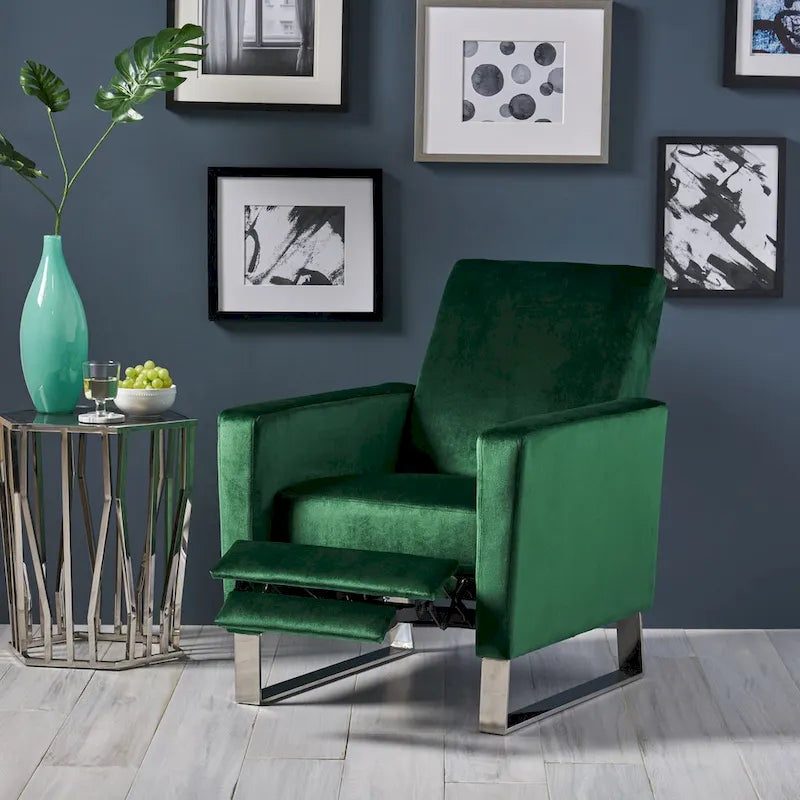 Fauteuil inclinable Brightwood en velours moderne avec pieds en acier par Christopher Knight Home