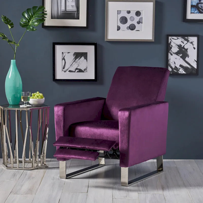 Fauteuil inclinable Brightwood en velours moderne avec pieds en acier par Christopher Knight Home