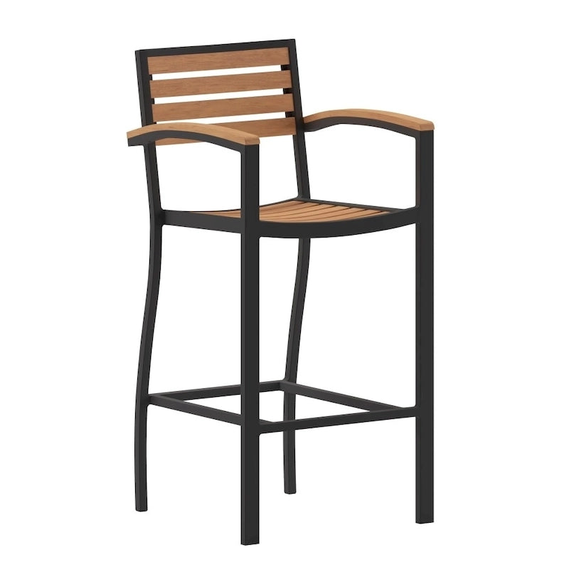 Tabouret de bar d'extérieur de qualité commerciale avec accoudoirs et lattes en poly-résine