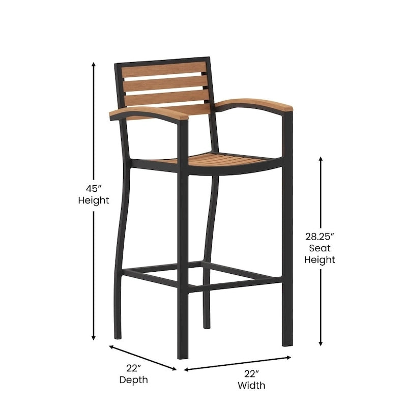 Tabouret de bar d'extérieur de qualité commerciale avec accoudoirs et lattes en poly-résine