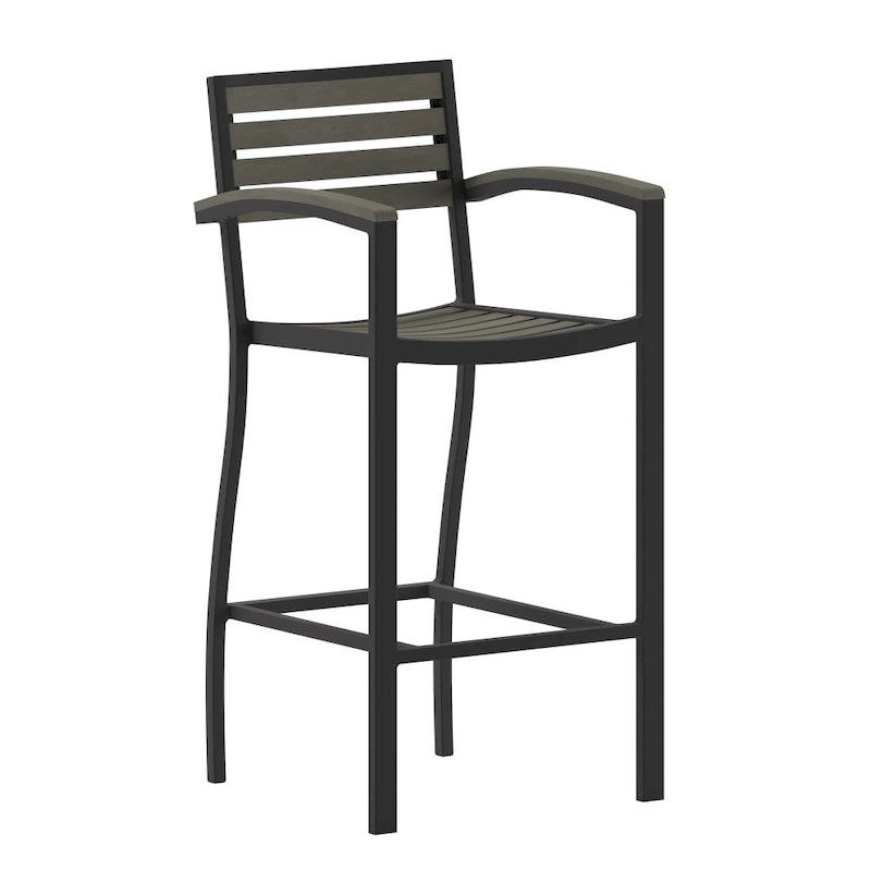 Tabouret de bar d'extérieur de qualité commerciale avec accoudoirs et lattes en poly-résine