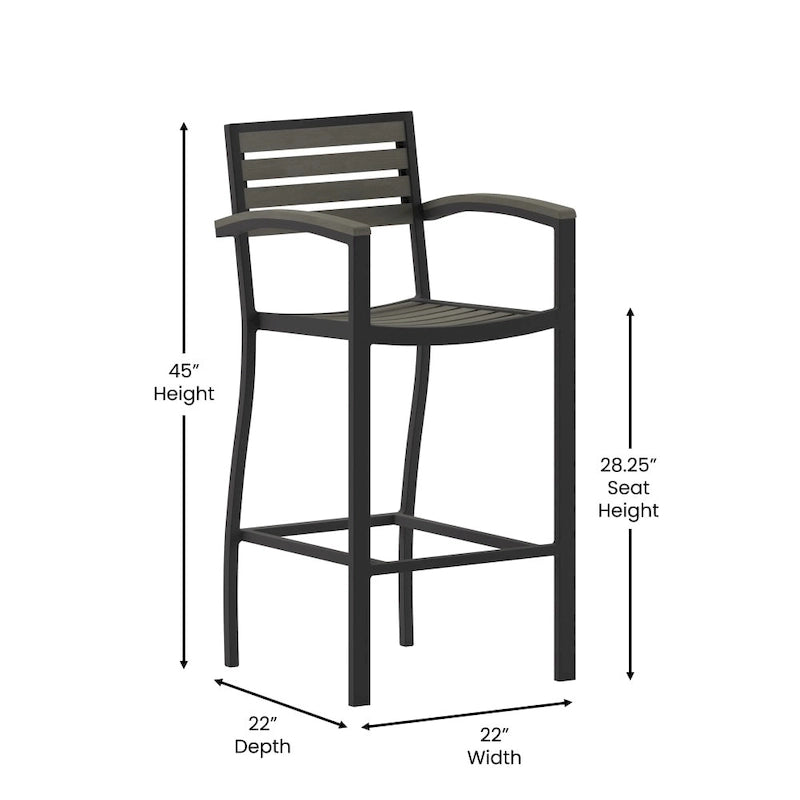 Tabouret de bar d'extérieur de qualité commerciale avec accoudoirs et lattes en poly-résine