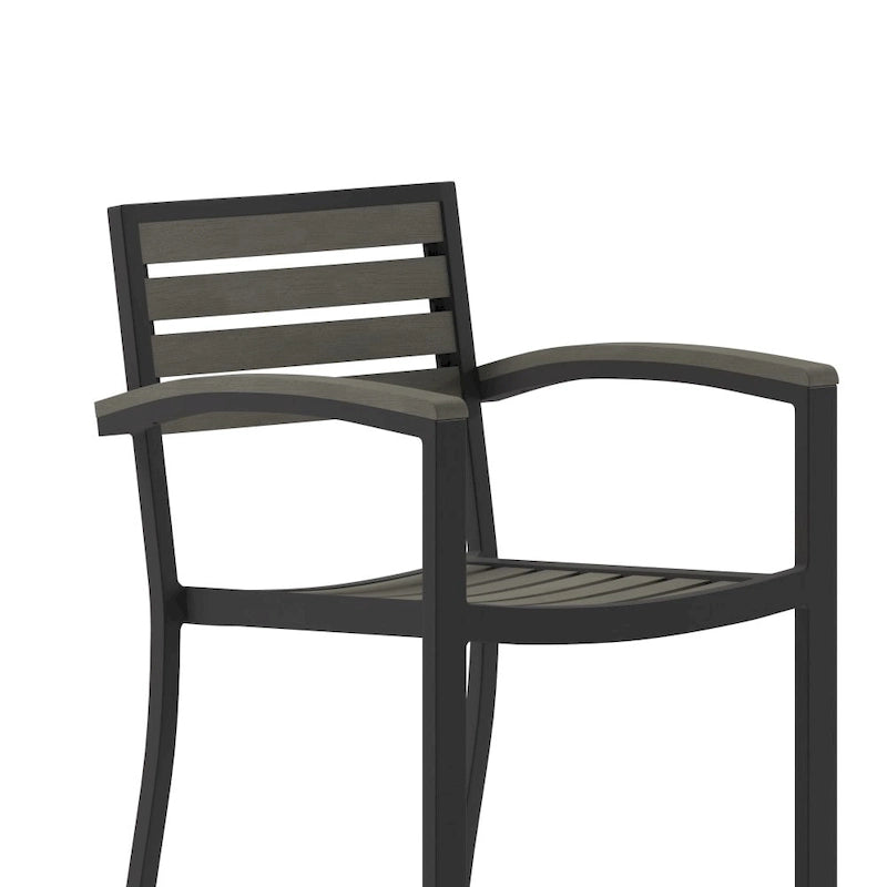 Tabouret de bar d'extérieur de qualité commerciale avec accoudoirs et lattes en poly-résine