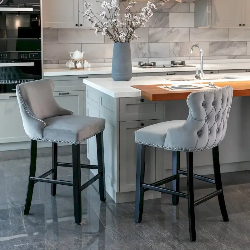 Tabourets de bar en velours à oreilles capitonnés, lot de 2