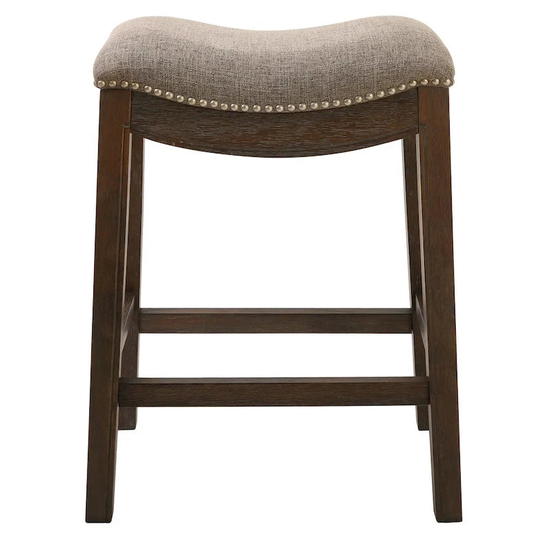 HomeRoots 26 Chaise de bar sans dossier à hauteur de comptoir en tissu gris et marron et bois massif