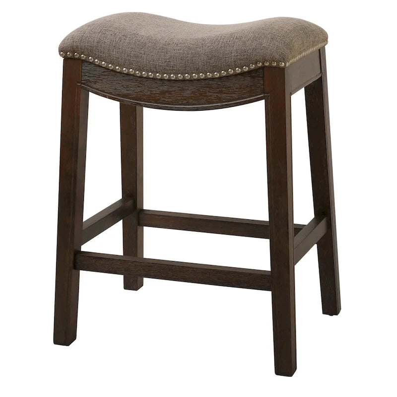 HomeRoots 26 Chaise de bar sans dossier à hauteur de comptoir en tissu gris et marron et bois massif