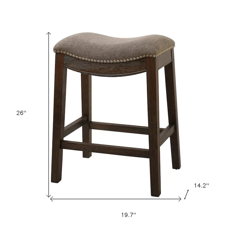 HomeRoots 26 Chaise de bar sans dossier à hauteur de comptoir en tissu gris et marron et bois massif