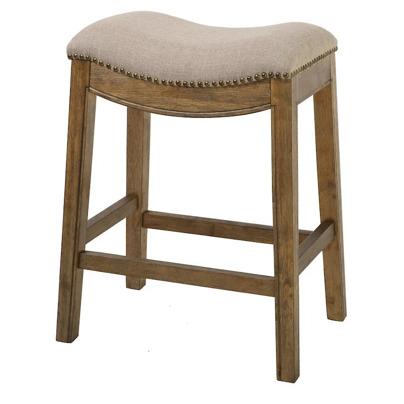 HomeRoots 26 Chaise de bar sans dossier à hauteur de comptoir en tissu gris et marron et bois massif