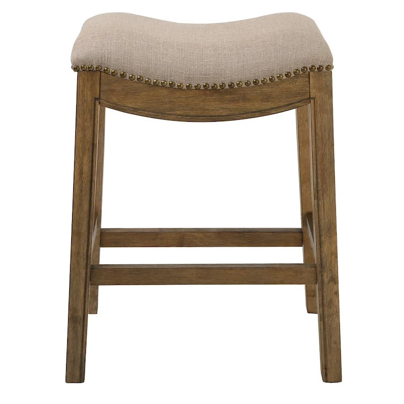 HomeRoots 26 Chaise de bar sans dossier à hauteur de comptoir en tissu gris et marron et bois massif
