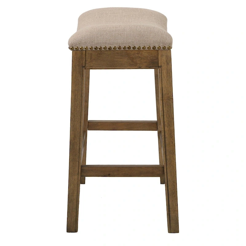HomeRoots 26 Chaise de bar sans dossier à hauteur de comptoir en tissu gris et marron et bois massif