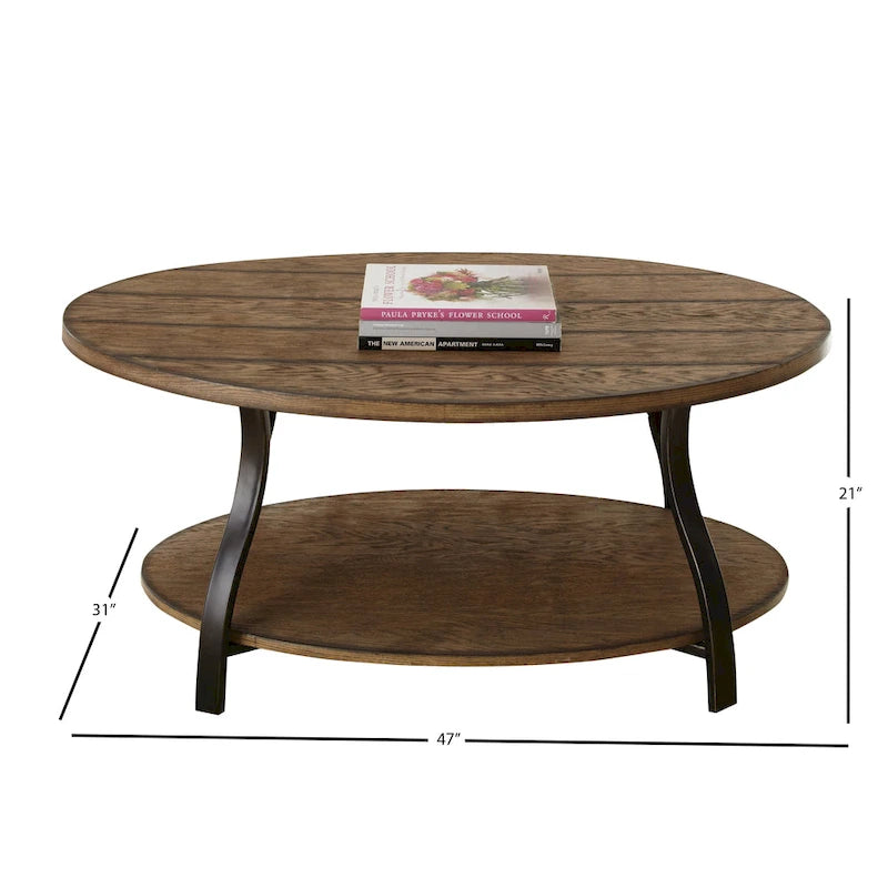 Table basse ovale en bois et métal Steve Silver Buffalo