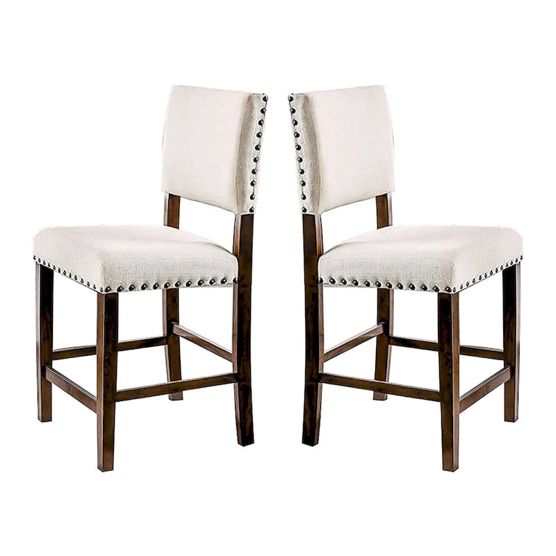 Ensemble de 2 chaises de salle à manger marron, cerisier et ivoire avec clous décoratifs