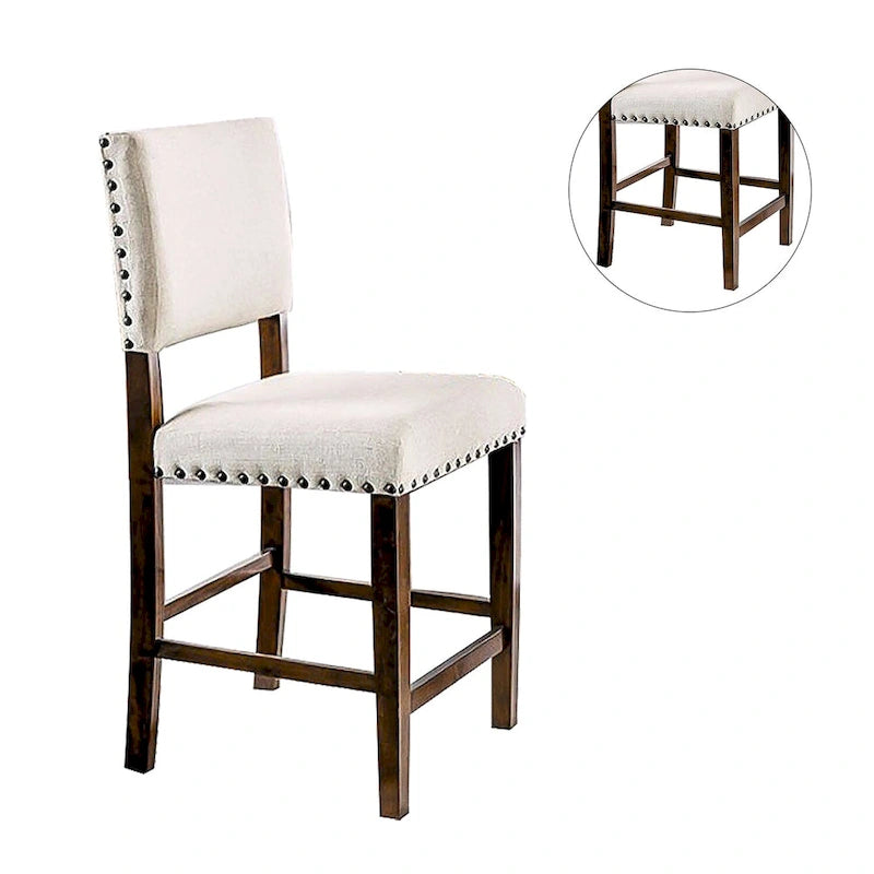 Ensemble de 2 chaises de salle à manger marron, cerisier et ivoire avec clous décoratifs