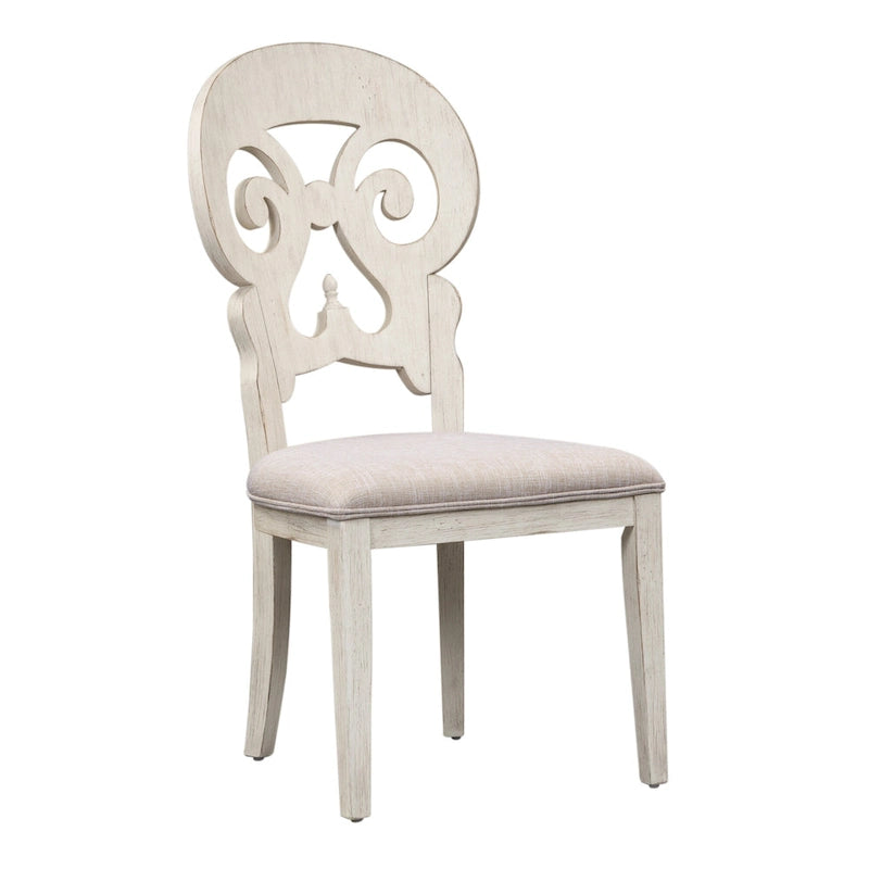 Ensemble de salle à manger avec table à tréteaux 6 pièces "Farmhouse Reimagined" blanc antique et châtaigne