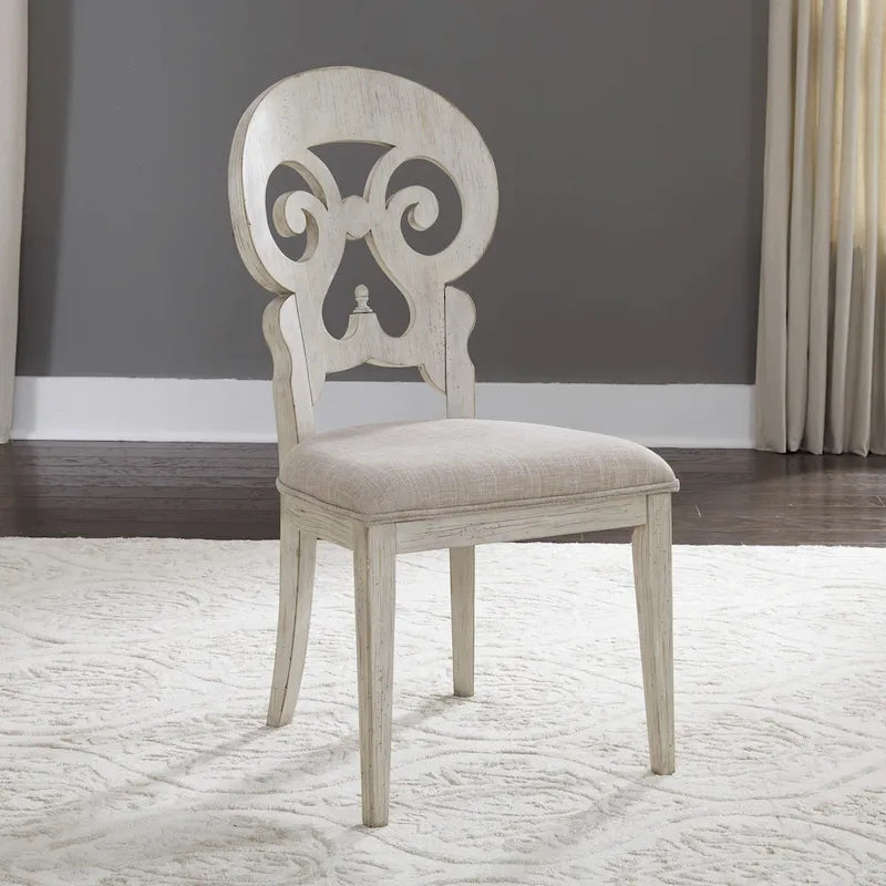 Ensemble de salle à manger avec table à tréteaux 6 pièces "Farmhouse Reimagined" blanc antique et châtaigne
