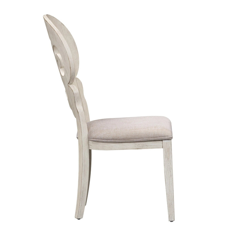 Ensemble de salle à manger avec table à tréteaux 6 pièces "Farmhouse Reimagined" blanc antique et châtaigne
