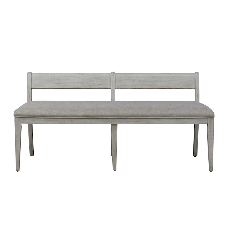 Ensemble de salle à manger avec table à tréteaux 6 pièces "Farmhouse Reimagined" blanc antique et châtaigne