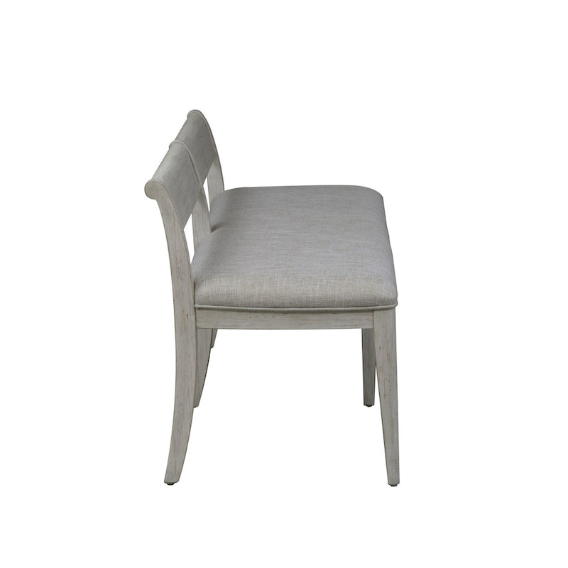 Ensemble de salle à manger avec table à tréteaux 6 pièces "Farmhouse Reimagined" blanc antique et châtaigne