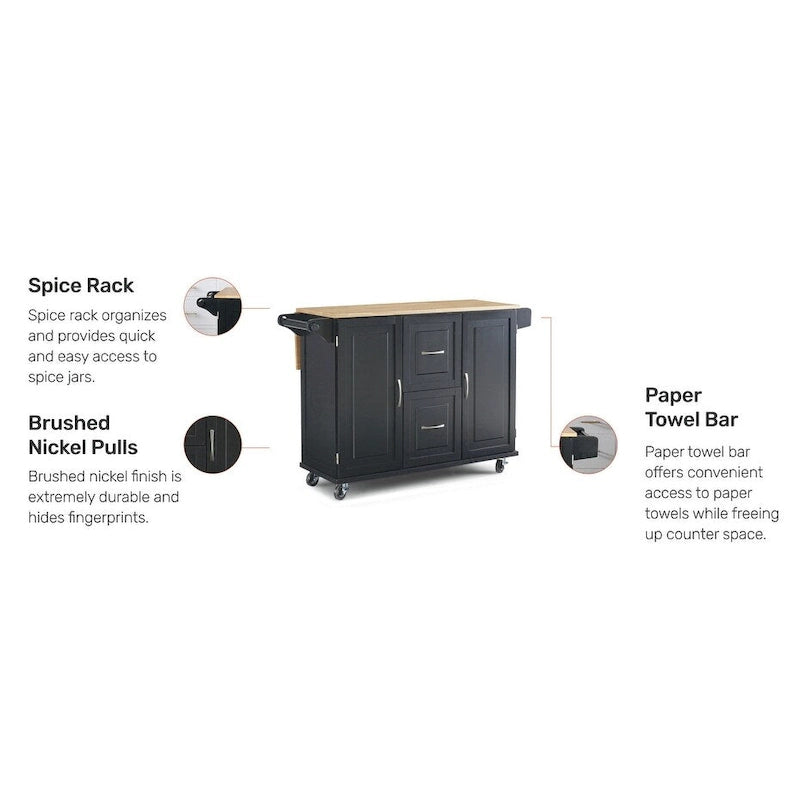 Homestyles Dolly Madison Chariot de cuisine en bois noir - S.O.