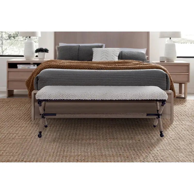 Banc double rembourré en bouclé ivoire Martingale
