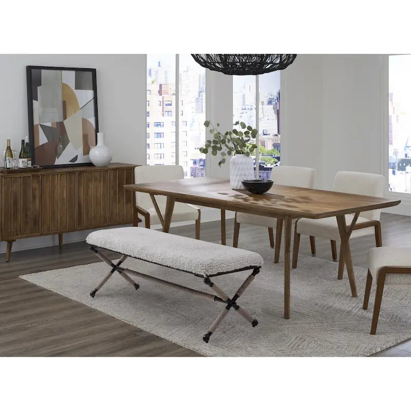 Banc double rembourré en bouclé ivoire Martingale