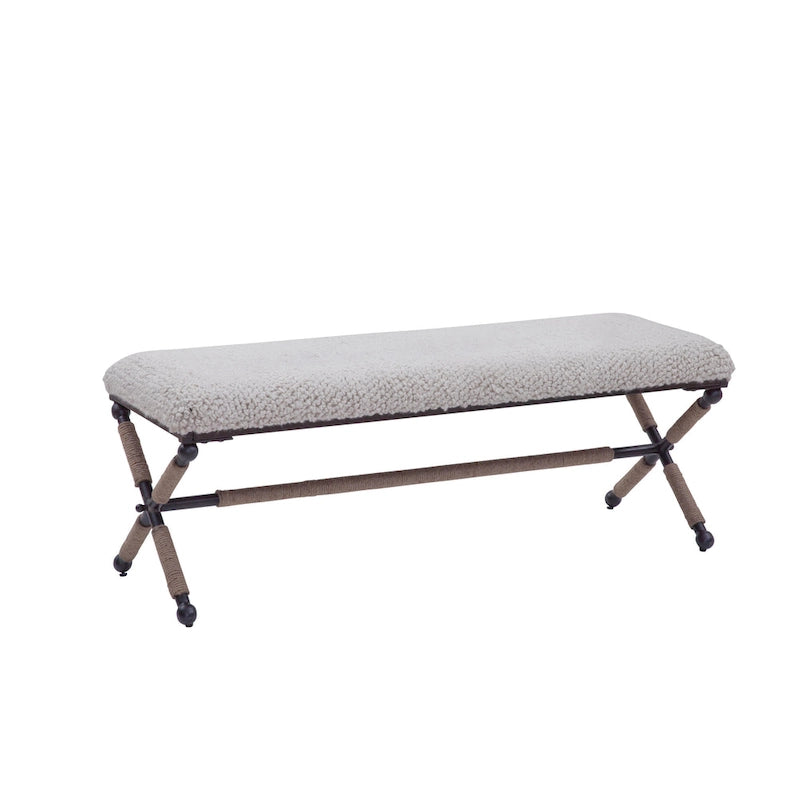 Banc double rembourré en bouclé ivoire Martingale