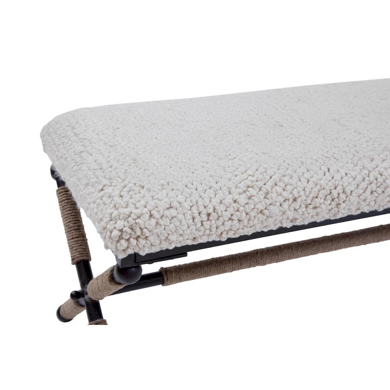 Banc double rembourré en bouclé ivoire Martingale