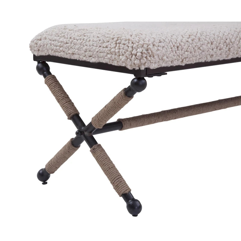 Banc double rembourré en bouclé ivoire Martingale