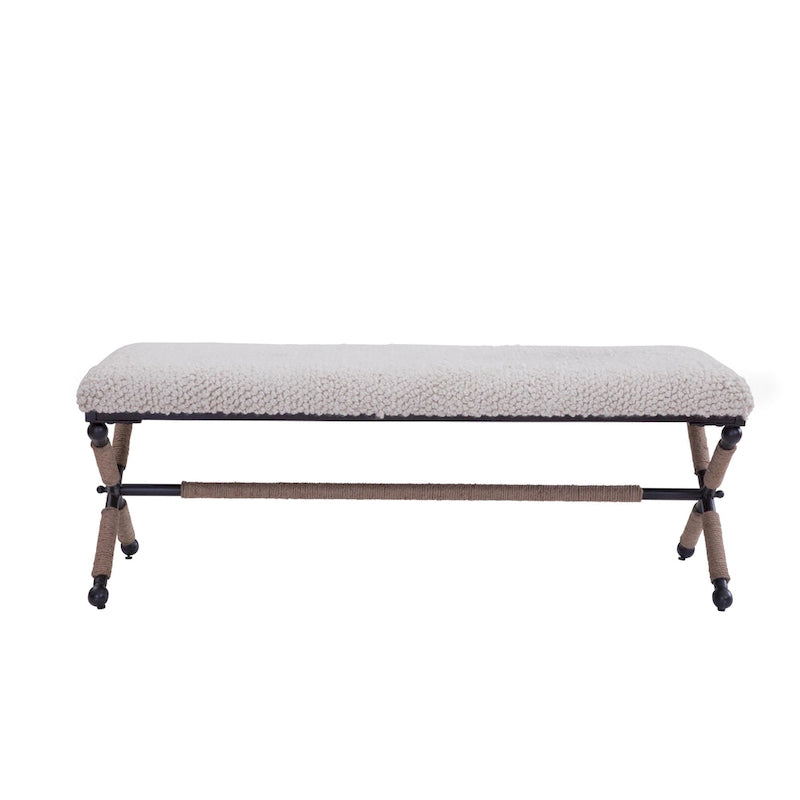 Banc double rembourré en bouclé ivoire Martingale