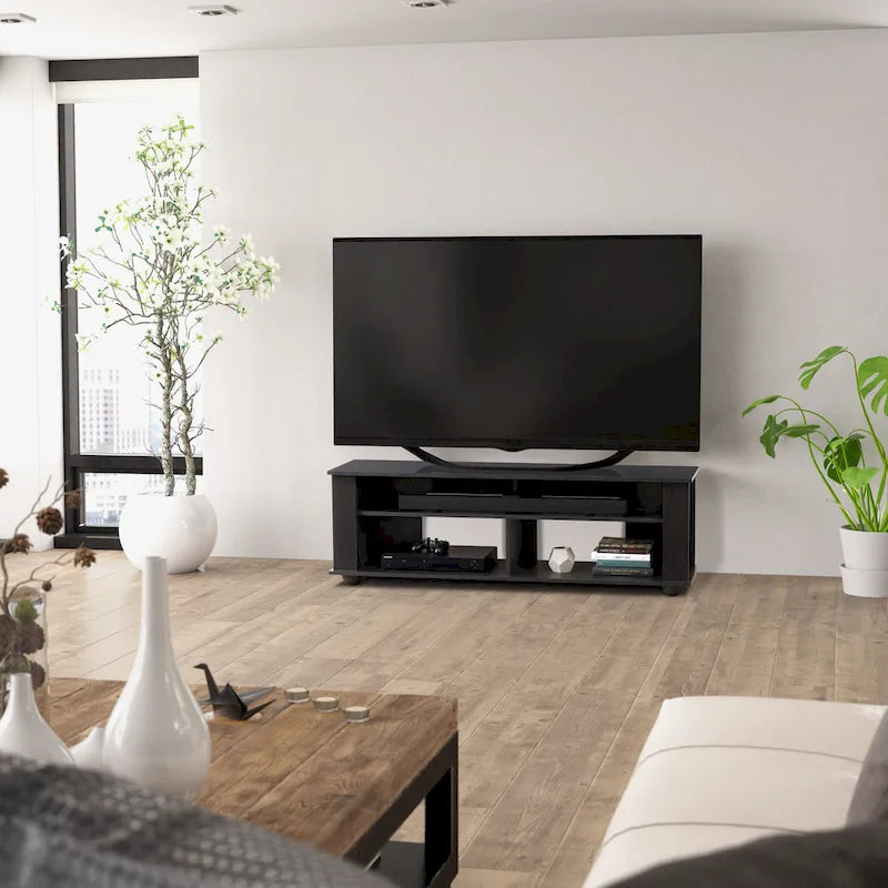 Meuble TV en bois noir Bakersfield, pour téléviseurs jusqu'à 75 po