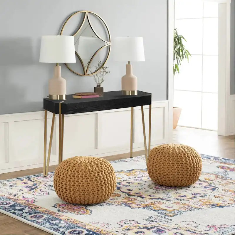 Console et table d'entrée en bois noir et métal doré - 30,25 H x 42 L