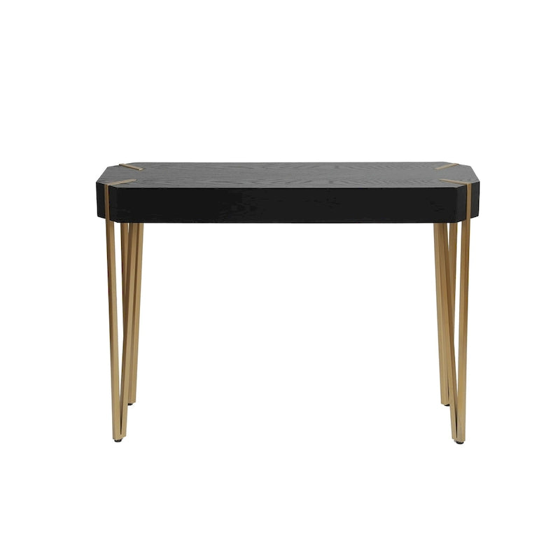 Console et table d'entrée en bois noir et métal doré - 30,25 H x 42 L