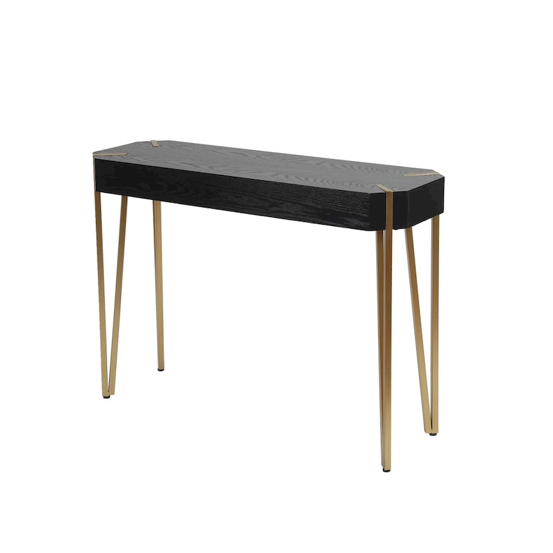 Console et table d'entrée en bois noir et métal doré - 30,25 H x 42 L