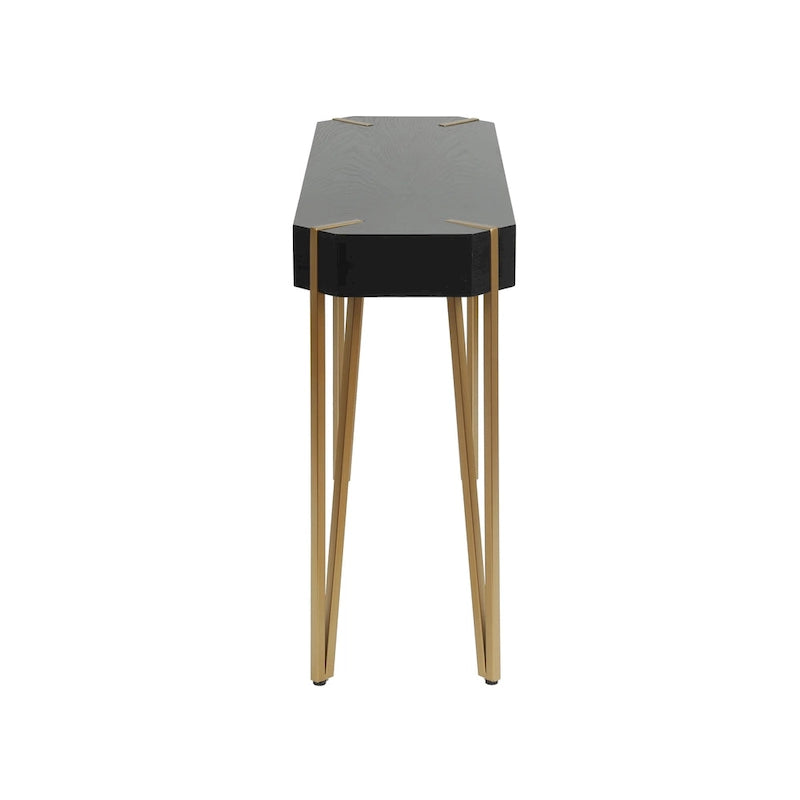Console et table d'entrée en bois noir et métal doré - 30,25 H x 42 L