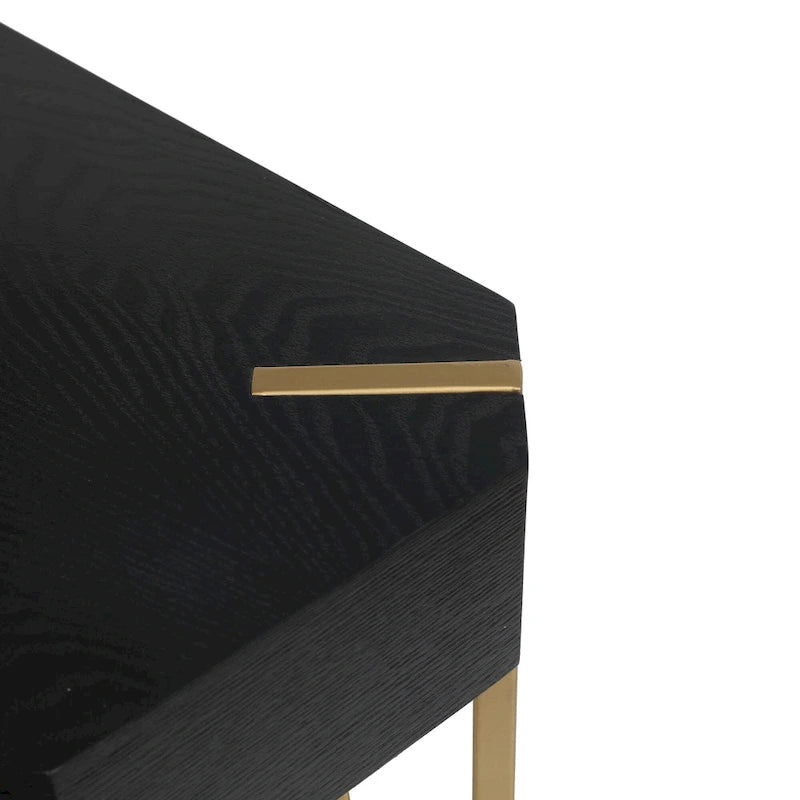 Console et table d'entrée en bois noir et métal doré - 30,25 H x 42 L