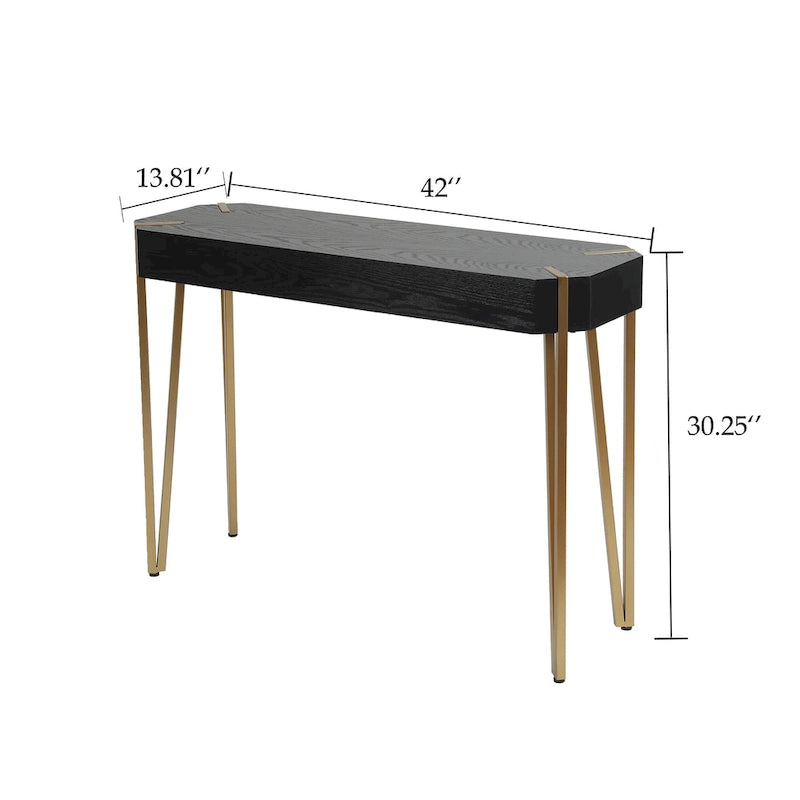 Console et table d'entrée en bois noir et métal doré - 30,25 H x 42 L