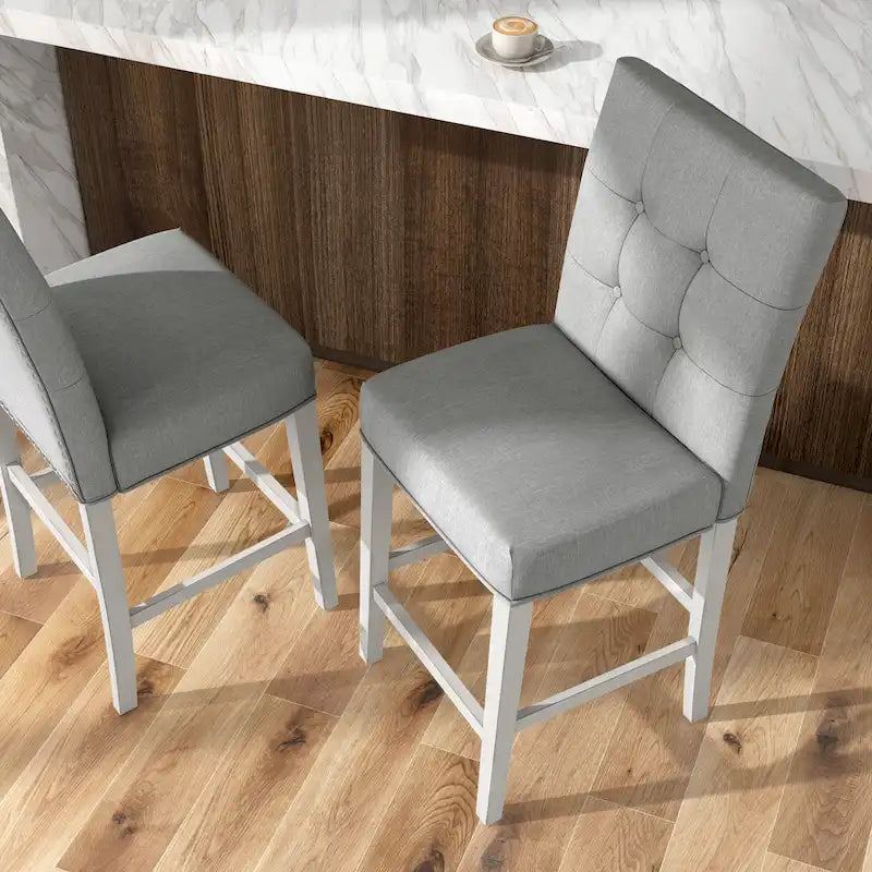 Chaises de comptoir capitonnées modernes grises Tia (lot de 2) par Furniture of America