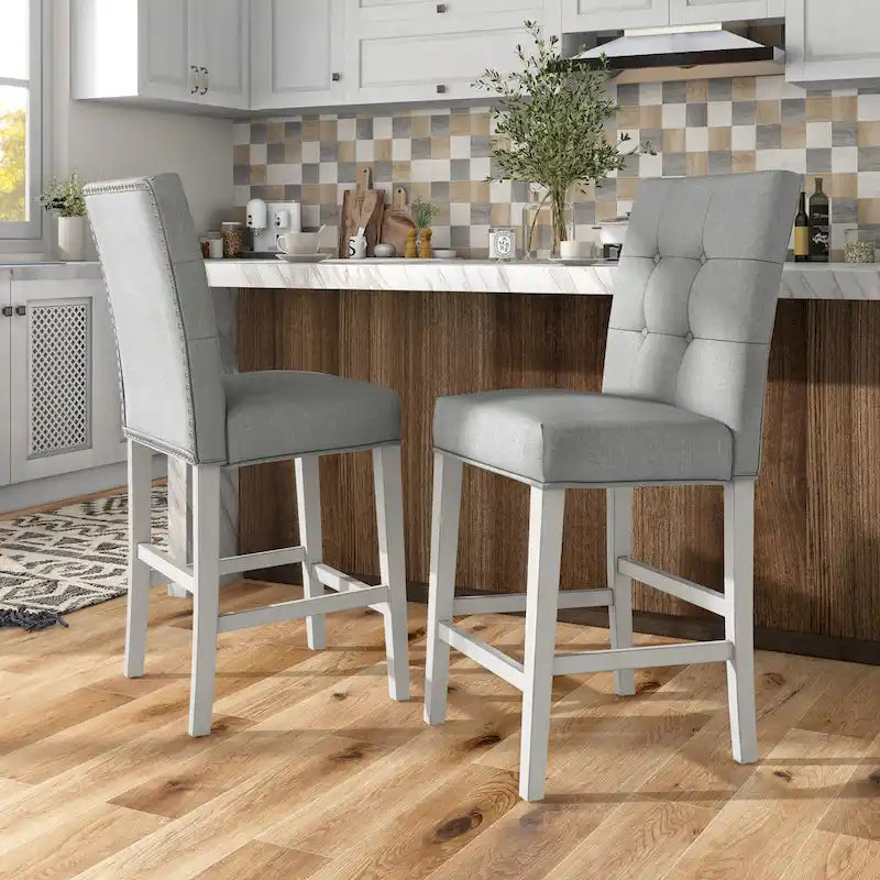 Chaises de comptoir capitonnées modernes grises Tia (lot de 2) par Furniture of America